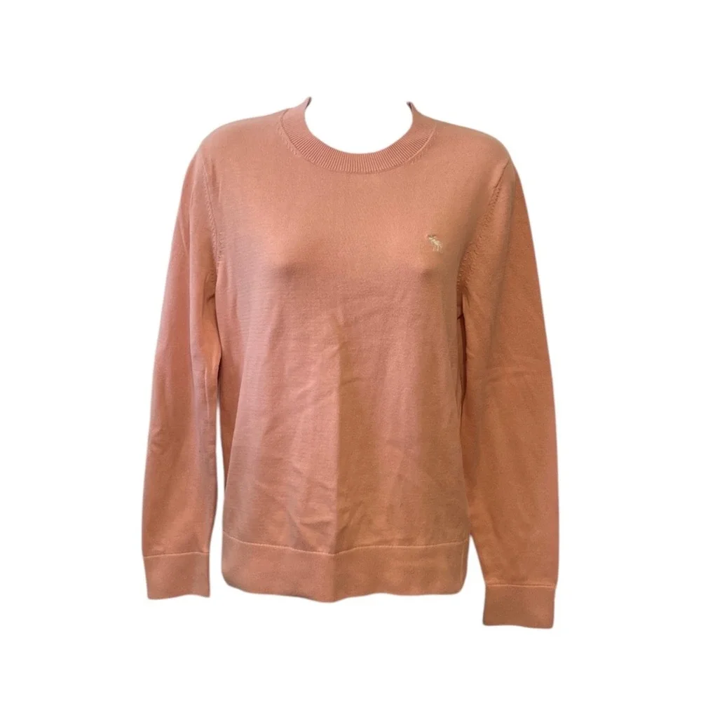 Abercrombie Fitch Womens Coral Pink Crew Neck Logo Sweater Size S‎